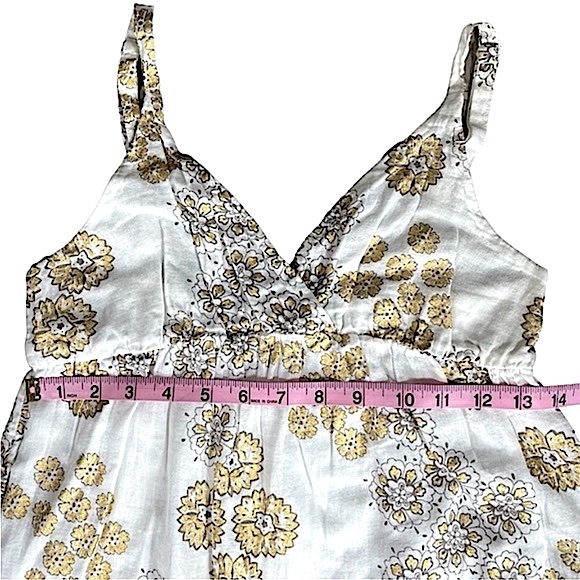 Old Navy size small ivory dress with metallic silver gold floral ruffled bottom - Picture 10 of 13